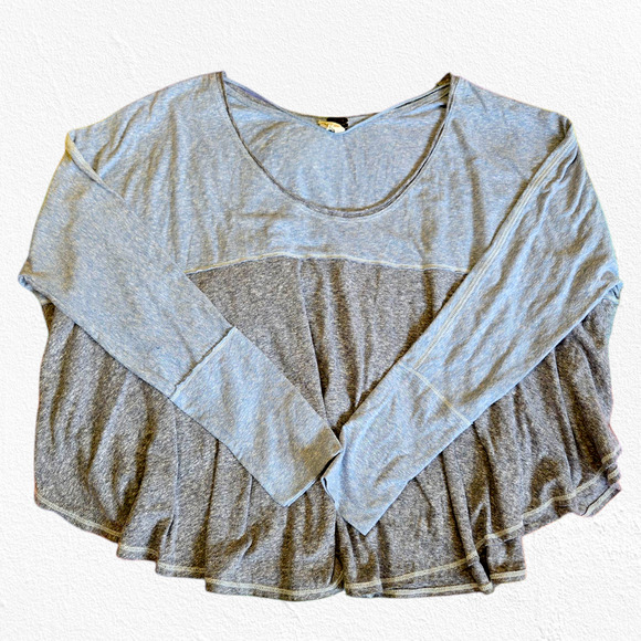 We the Free Blue Grey Cloud Nine Sleeve Peplum Hem Oversized Blouse Size Medium - Picture 1 of 12